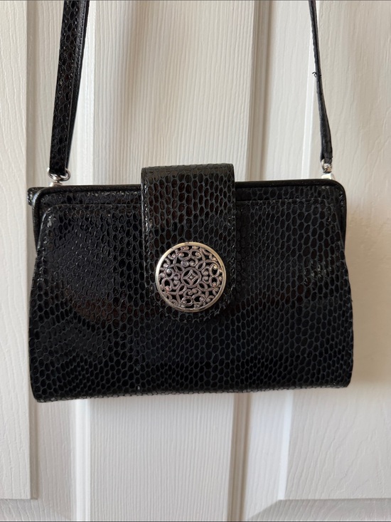 Brighton Handbags - Brighton Black Faux-Snake Leather Wristlet with Decorative Medallion
